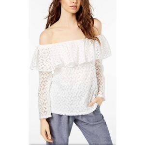 Jill Stuart long-sleeved off-shoulder lace ruffle top size XS
